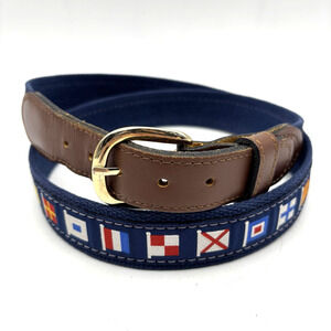 Vintage ZEP-PRO Nautical Sailing Flags Navy Woven Cotton Brass Buckle Belt 42